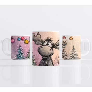 Julmugg – älg med julkulor och vintergran