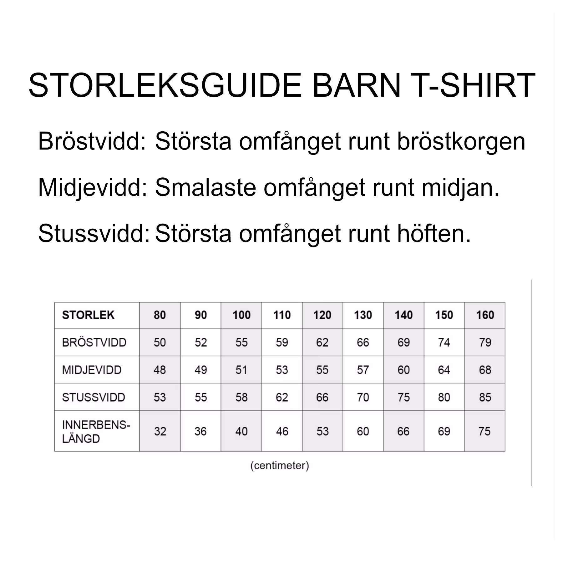 Bild Storleksguide.
