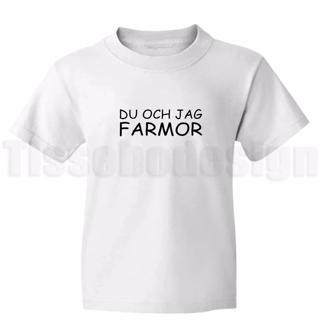 Barn-t-shirt med texten Du och jag farmor – presentidé med hjärta