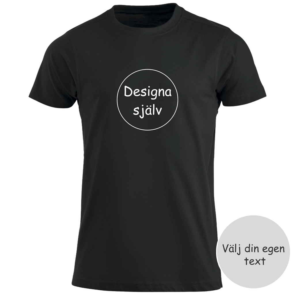 Svart t-shirt utan tryck för egen design och uppladdning av eget motiv