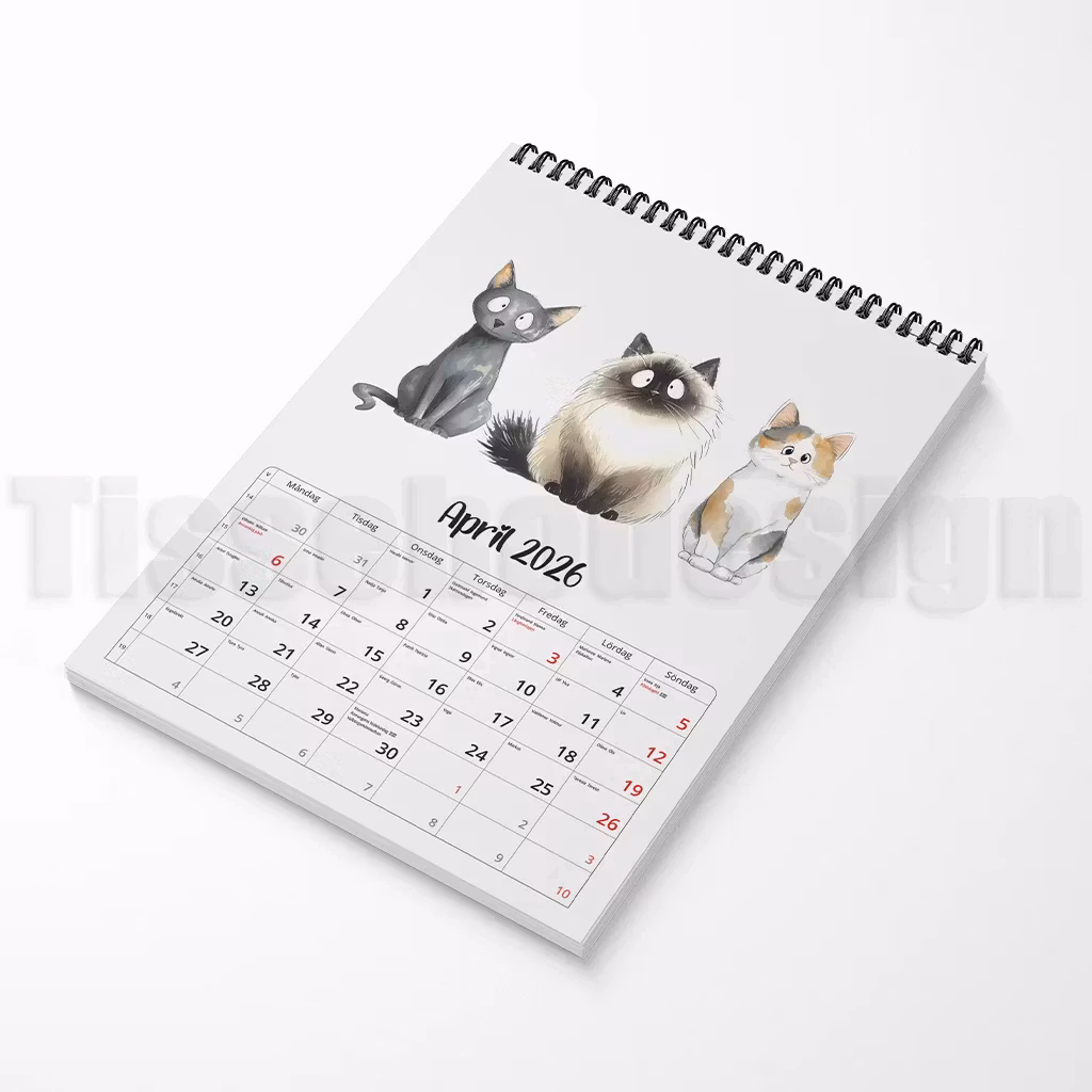 Månadsuppslag med tre doodle-katter i aprilmotiv