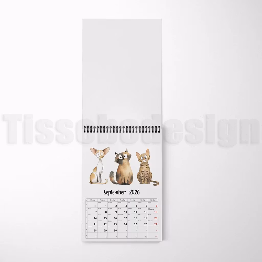 Månadsuppslag med tre doodle-katter i septembermotiv