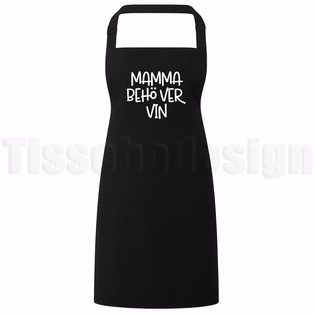 Förkläde med texten Mamma behöver vin – humoristiskt motiv med mammatema