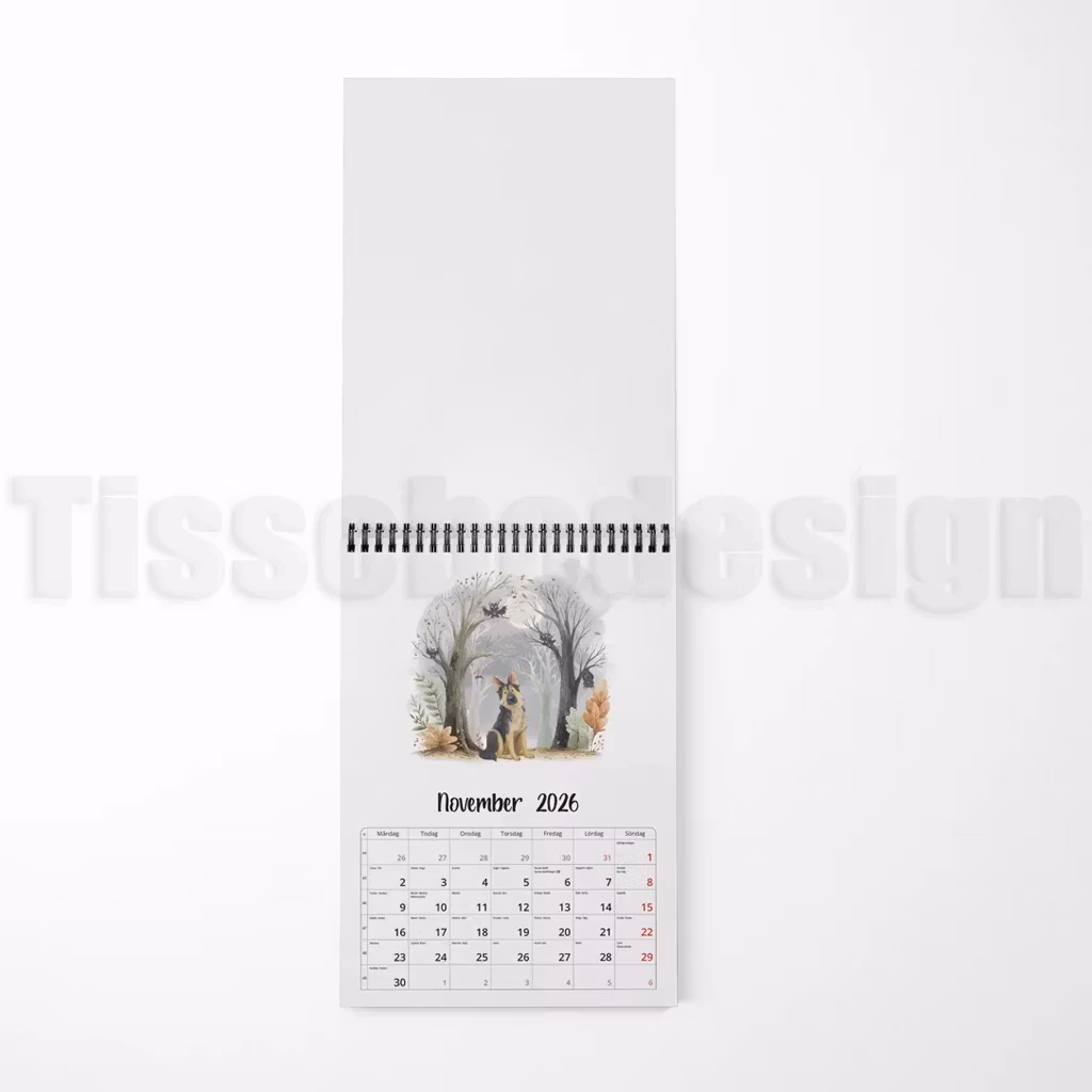 Illustration av hund i höstlig skogsmiljö för månaden november