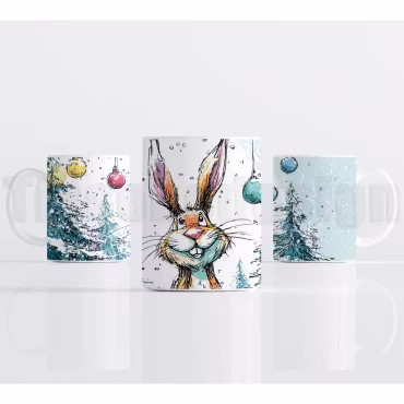 Julmugg – julmotiv med kanin och vintergran