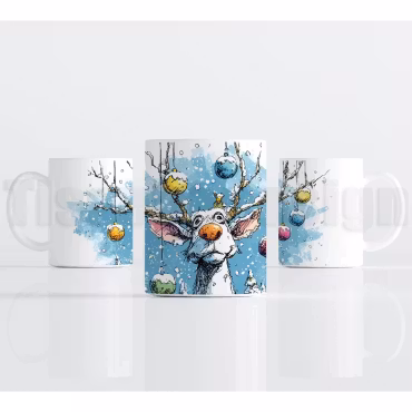 Julmugg – ren med julkulor i hornen