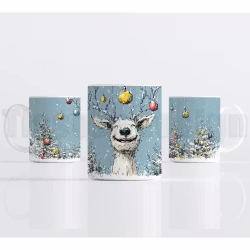 Julmugg – ren med julkulor och vintergran