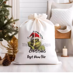 Julsäck – Grinchmotiv Just waiting for Christmas med eget namn