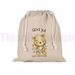 Julsäck med nalle och ljusslinga – personlig säck där du väljer namn