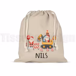 Julsäck – tomte och grävmaskin med eget namn