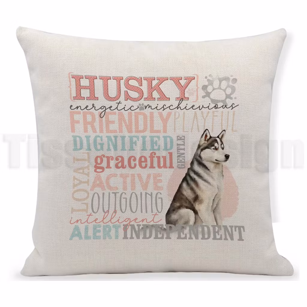 Huskyillustration med typografiska ord