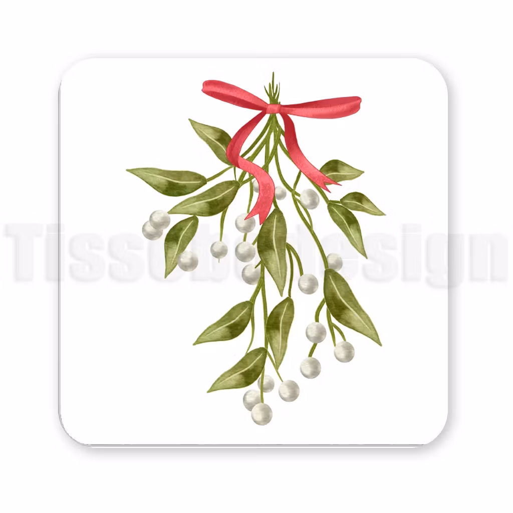 Julmagnet med grön mistel och röd rosett