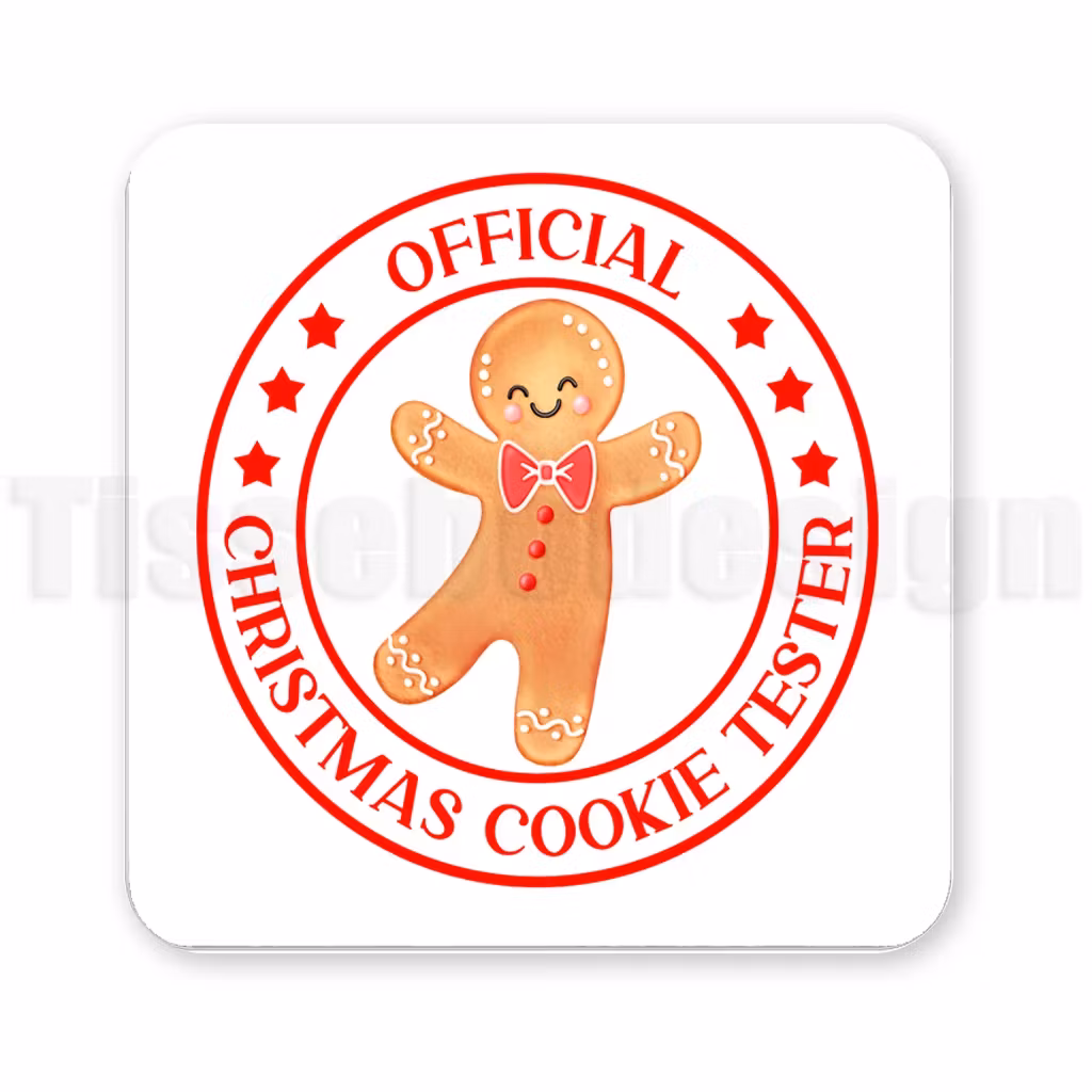 Magnet med pepparkakspojke i rött med texten Official Christmas Cookie Tester
