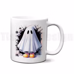 Mugg – Lekfull Halloweenmugg med spöke och färgglada skor