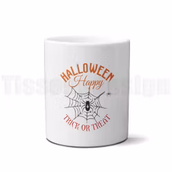 Mugg – Halloweenmotiv med katt, spöke och pumpor