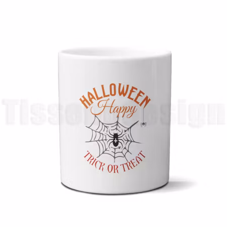Mugg – Halloweenmotiv med katt, spöke och pumpor