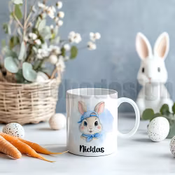 Påskmugg Med Påskkanin I Blått Med Namn – 330 ml