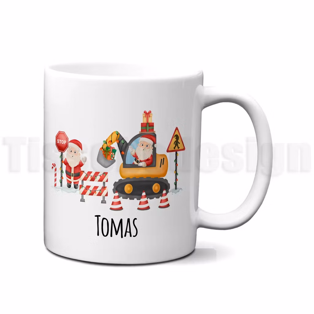 Tomte med grävmaskin och plats för eget namn