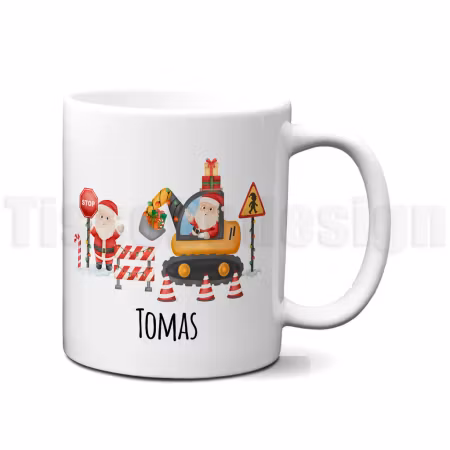 Julmugg – tomte och grävmaskin med eget namn
