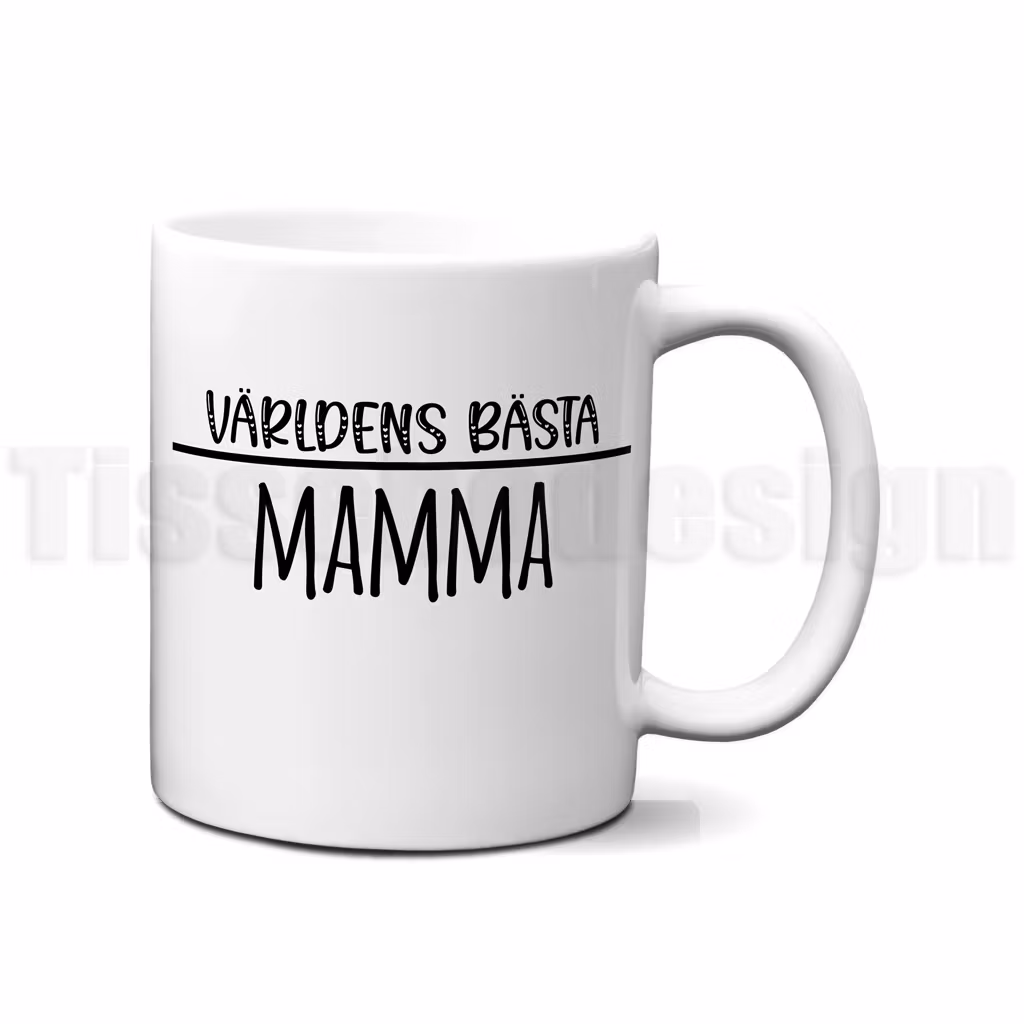 Vit mugg med svart text Världens bästa mamma