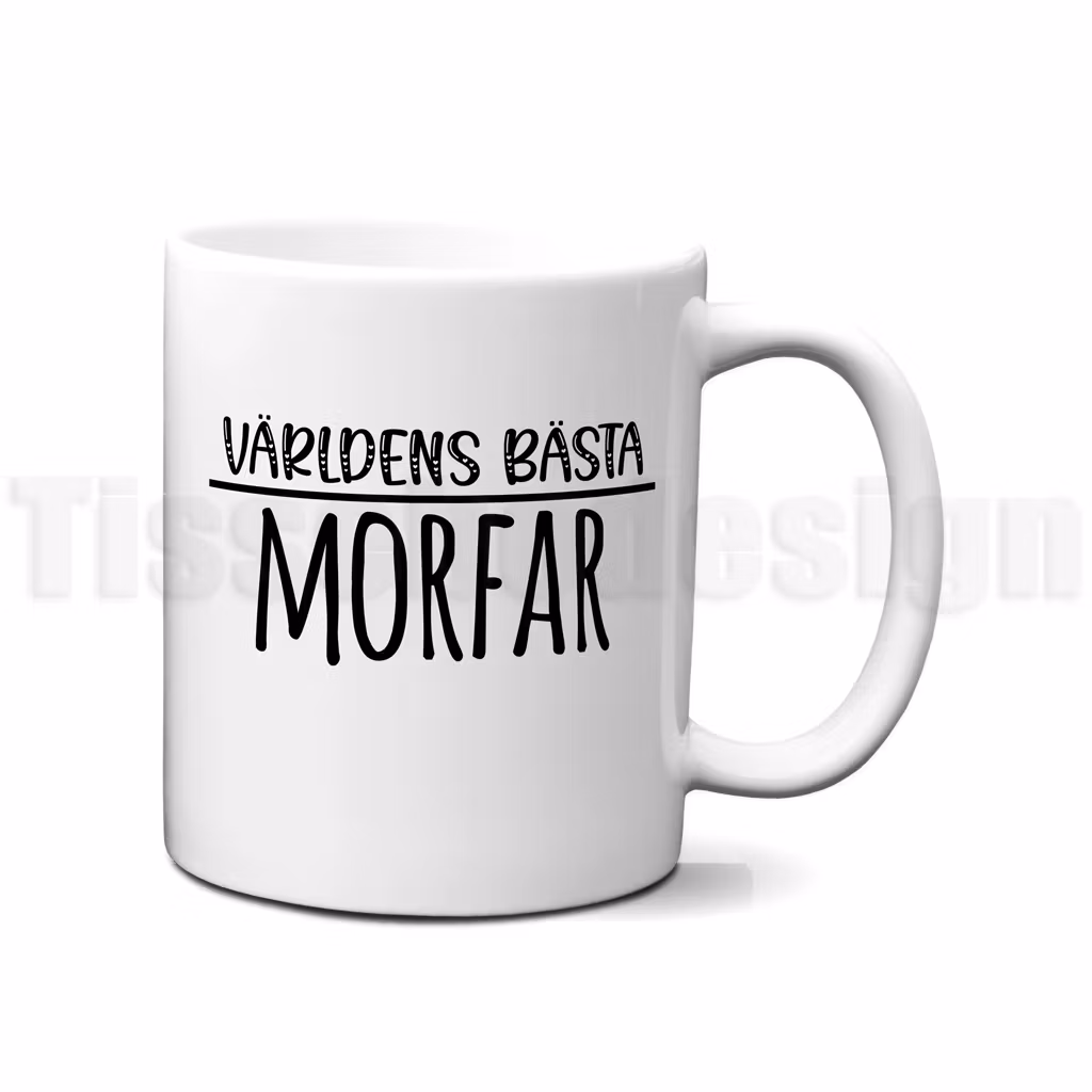 Vit mugg med svart text Världens bästa morfar
