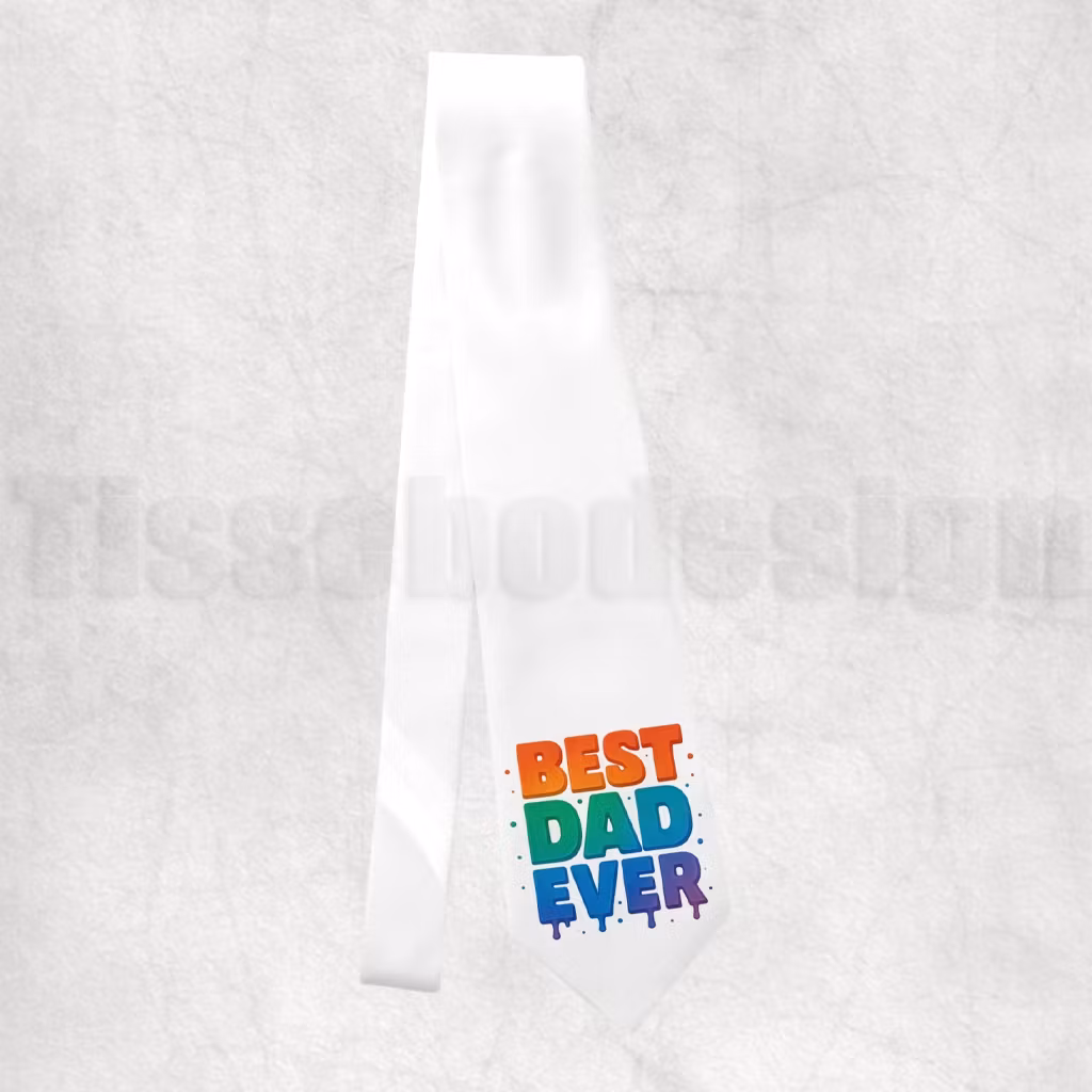 Vit slips med text Best Dad Ever i regnbågsfärger – glad och personlig present till pappa