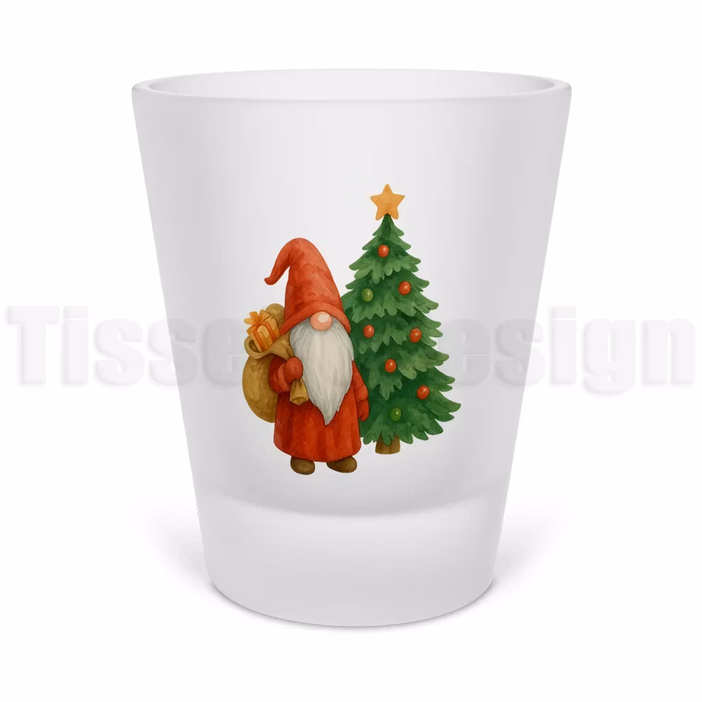 Tomte med julgran på snapsglas