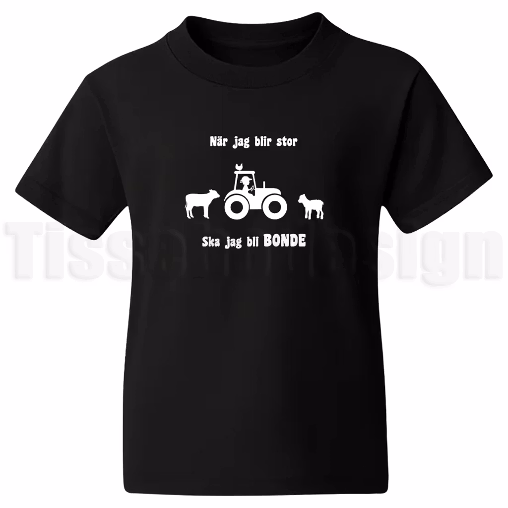 T-shirt med texten När jag blir stor ska jag bli bonde samt traktor, ko och får – flickmotiv