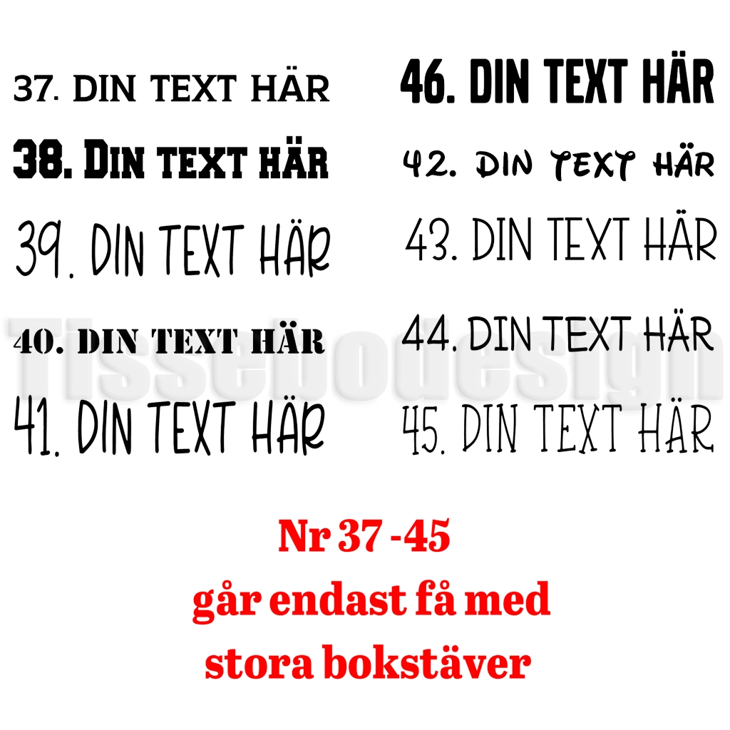 Typsnitt 37–45 för skyltvinyl och personlig vinyltext