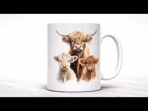 Mugg Highland cow, på en hel vitt mugg