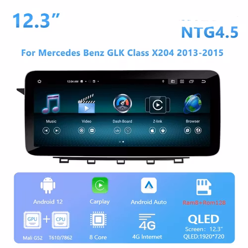 12.3" android 12 bilstereo Mercedes Benz GLK-Class X204  2013---2015 Original NTG 4.5 system gps carplay android auto blåtand rds Dsp RAM: 8GB,ROM : 128GB, wifi ,4G LTE