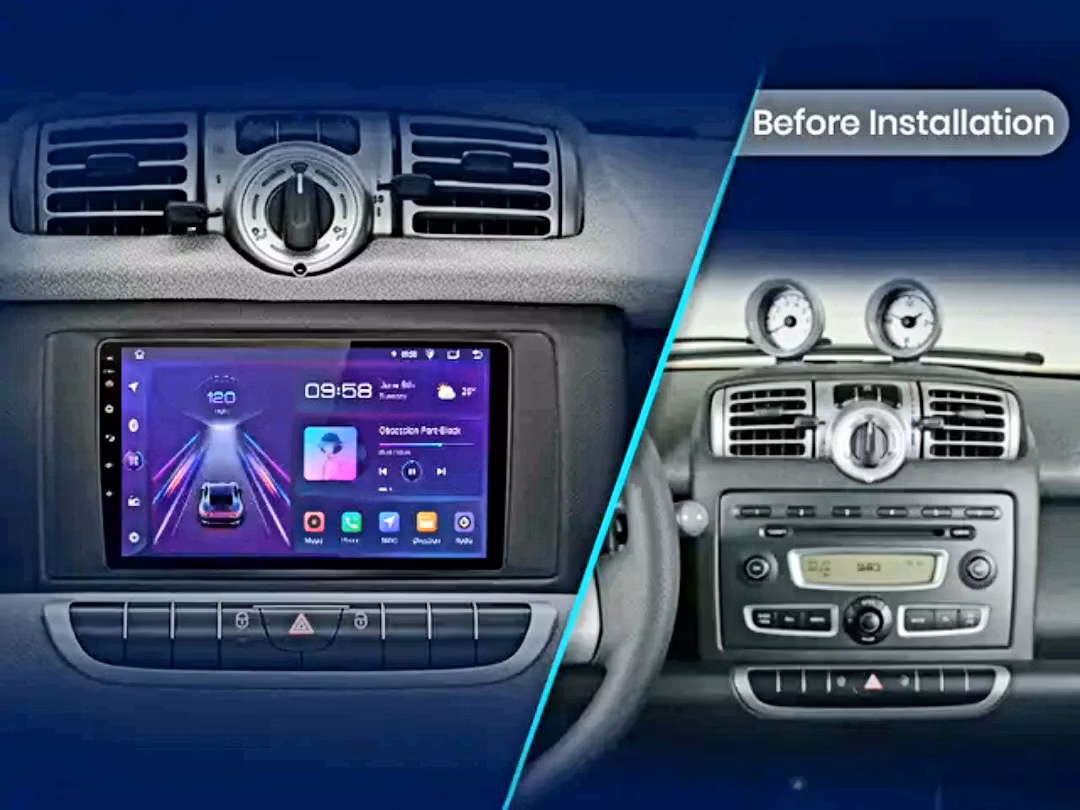 9"android12, bilstereo  Mercedes Benz Smart Fortwo (2005---2010) gps wifi carplay android auto blåtand rds Dsp RAM:8GB, ROM: 128GB, 4G LTE