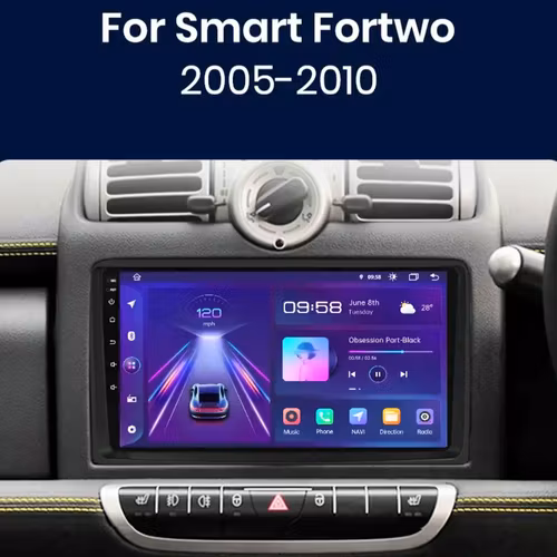 9"android12, bilstereo  Mercedes Benz Smart Fortwo (2005---2010) gps wifi carplay android auto blåtand rds Dsp RAM:8GB, ROM: 128GB, 4G LTE