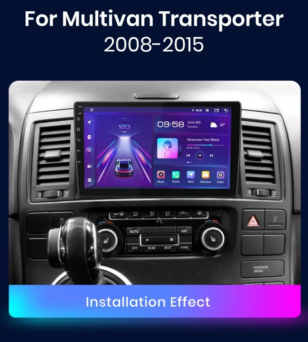 9"android 13, bilstereo VW T5 Transporter  Multivan ( 2008-2015) gps wifi carplay android auto blåtand rds Dsp RAM: 6GB  ROM: 128GB, 4G LTE