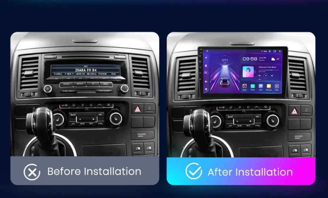 9"android 13, bilstereo VW T5 Transporter  Multivan ( 2008-2015) gps wifi carplay android auto blåtand rds Dsp RAM: 6GB  ROM: 128GB, 4G LTE