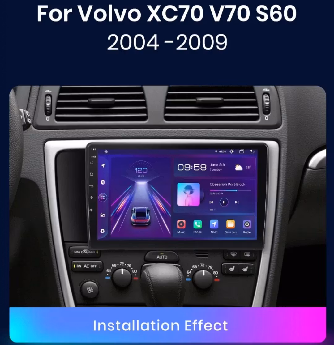 9"android 13, bilstereo Volvo V70,xc70, s60( 2004--2009)gps wifi carplay android auto blåtand rds Dsp RAM:6GB, ROM:  128GB, 4G LTE