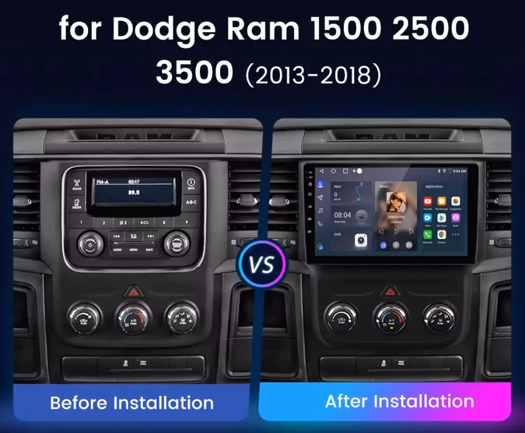 9"android 13 bilstereo  Dodge Ram  1500,2500,3500( 2013--2019) gps wifi carplay android auto blåtand rds Dsp RAM:6GB, ROM: 128GB, 4G LTE