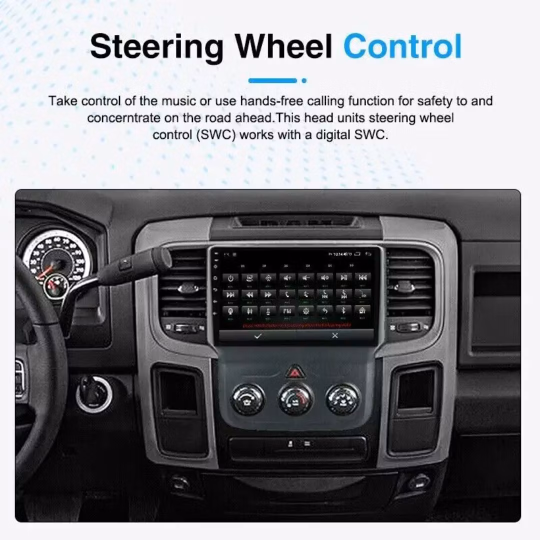 9"android 13 bilstereo  Dodge Ram  1500,2500,3500( 2013--2019) gps wifi carplay android auto blåtand rds Dsp RAM:6GB, ROM: 128GB, 4G LTE
