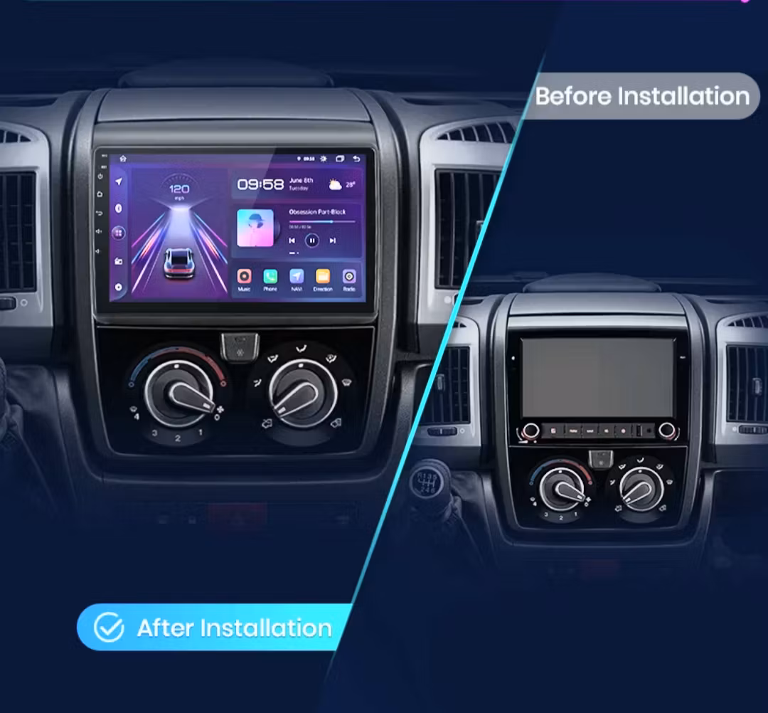 9"android 13. Bilstereo Fiat Ducato 3 (2011-2022 )gps wifi carplay android auto blåtand rds Dsp RAM:4GB. ROM: 64GB 4G LTE