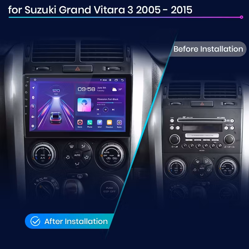 9"android 13", bilstereo  Suzuki Vitara( 2005--2015) gps wifi carplay android auto blåtand rds Dsp RAM:6GB  Rom:128GB, 4G LTE,ADAS  dashkamera