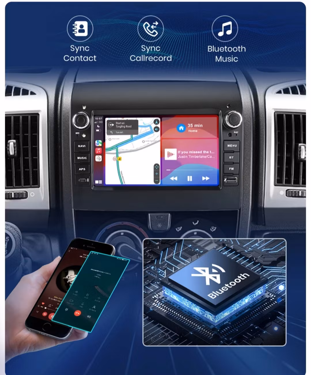7" android 12. Bilstereo  Fiat Ducato ( 2012--2020) gps wifi carplay android auto blåtand rds Dsp RAM : 6GB  Rom : 128GB, 4G LTE