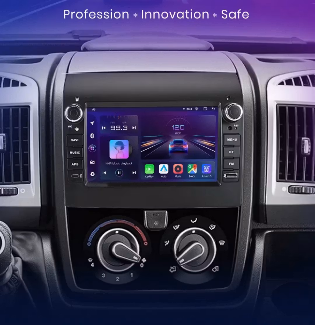 7" android 12. Bilstereo  Fiat Ducato ( 2012--2020) gps wifi carplay android auto blåtand rds Dsp RAM : 6GB  Rom : 128GB, 4G LTE