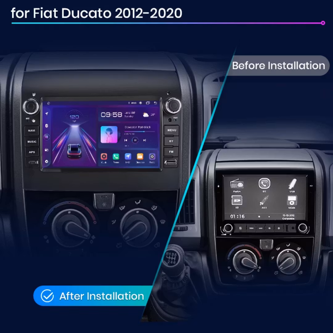 7" android 12. Bilstereo  Fiat Ducato ( 2012--2020) gps wifi carplay android auto blåtand rds Dsp RAM : 6GB  Rom : 128GB, 4G LTE