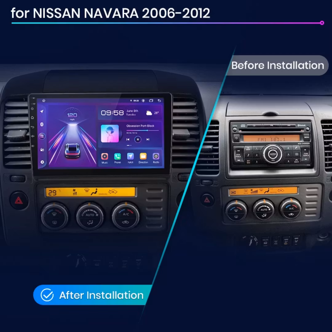 9"android 12, bilstereo Nissan Navara (2006--2012) gps wifi carplay android auto blåtand rds Dsp RAM : 6GB, ROM : 128GB, 4G LTE