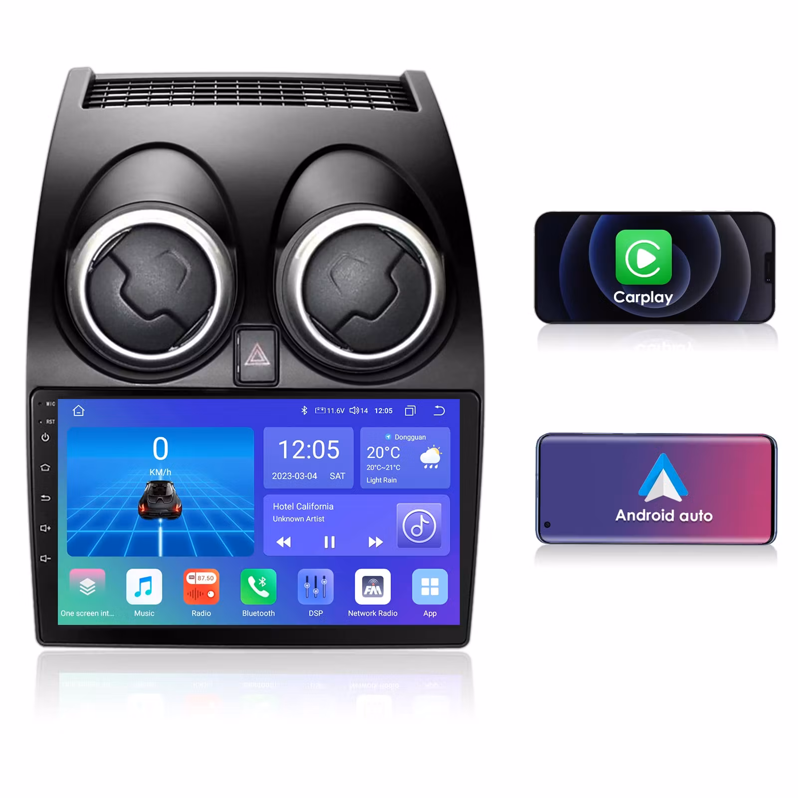 9"android 12,bilstereo  Nissan Qashqai ( 2006-2013) gps wifi carplay android auto blåtand rds Dsp RAM: 6GB, ROM: 128GB, 4G LTE