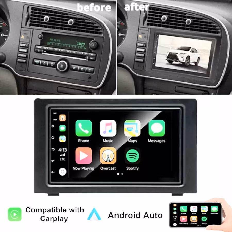 7tum android 14 , bilstereo  SAAB 9-3 (2007----2014) GPS WIFI carplay android auto blåtand rds Dsp RAM: 8GB , ROM:256GB ,4G LTE+GRATIS BACKKAMERA
