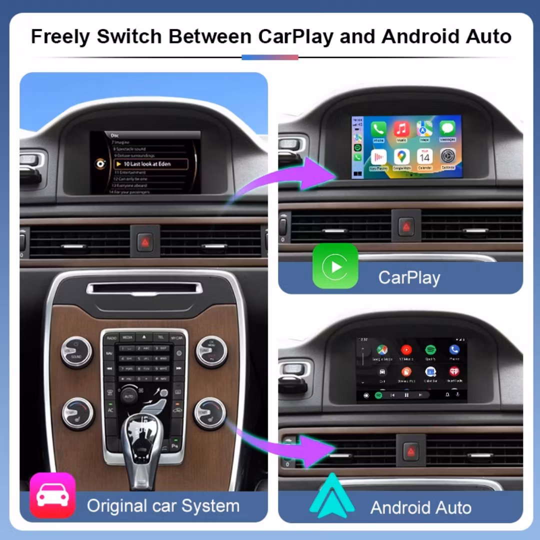 Carplay & android auto box Volvo S80 ,CX70,V70  (2010--2013)+ GRATIS BACKKAMERA
