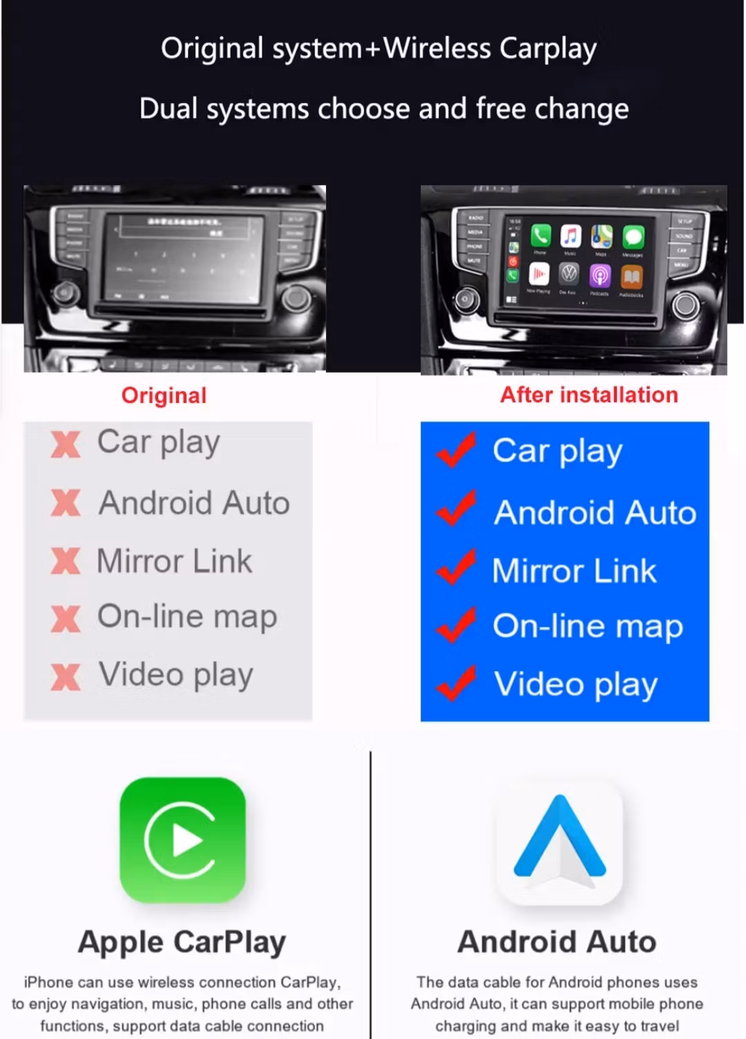 Trådlös CarPlay Android Auto box för   SEATArona/ new Leon/new Ibiza/Leon / Toledo ateca(2016--2019)