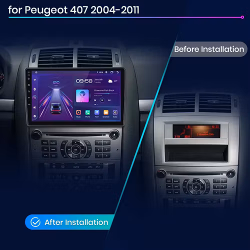 9"android 14,bilstereo  Peugeot  407( 2004--2011) gps wifi carplay android auto blåtand rds Dsp  RAM: 2GB, ROM: 32GB, + Gratis backkamera