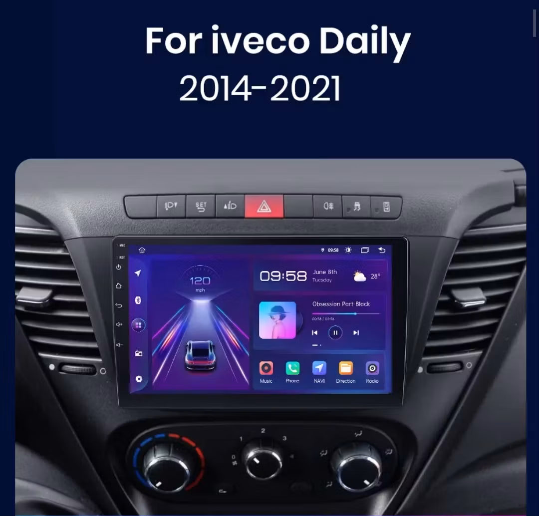 9"android 14, bilstereo IVECO DAILY (2014--2021) gps wifi dsp, bluetooth. Carplay,android auto Ram: 6GB, Rom: 128GB, 4G Lte, 360°backkamera 